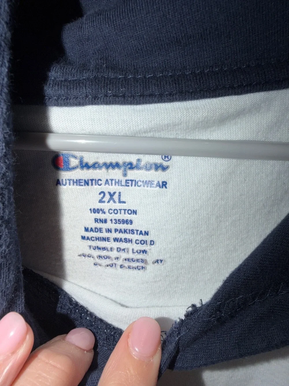 Champion White and Navy Raglan Hooded Pullover - Picture 2 of 4
